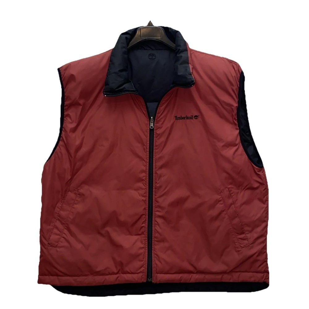 Timberland Weathergear‎ Reversible Down Vest Men's XXL Black Burnt Orange Puffer